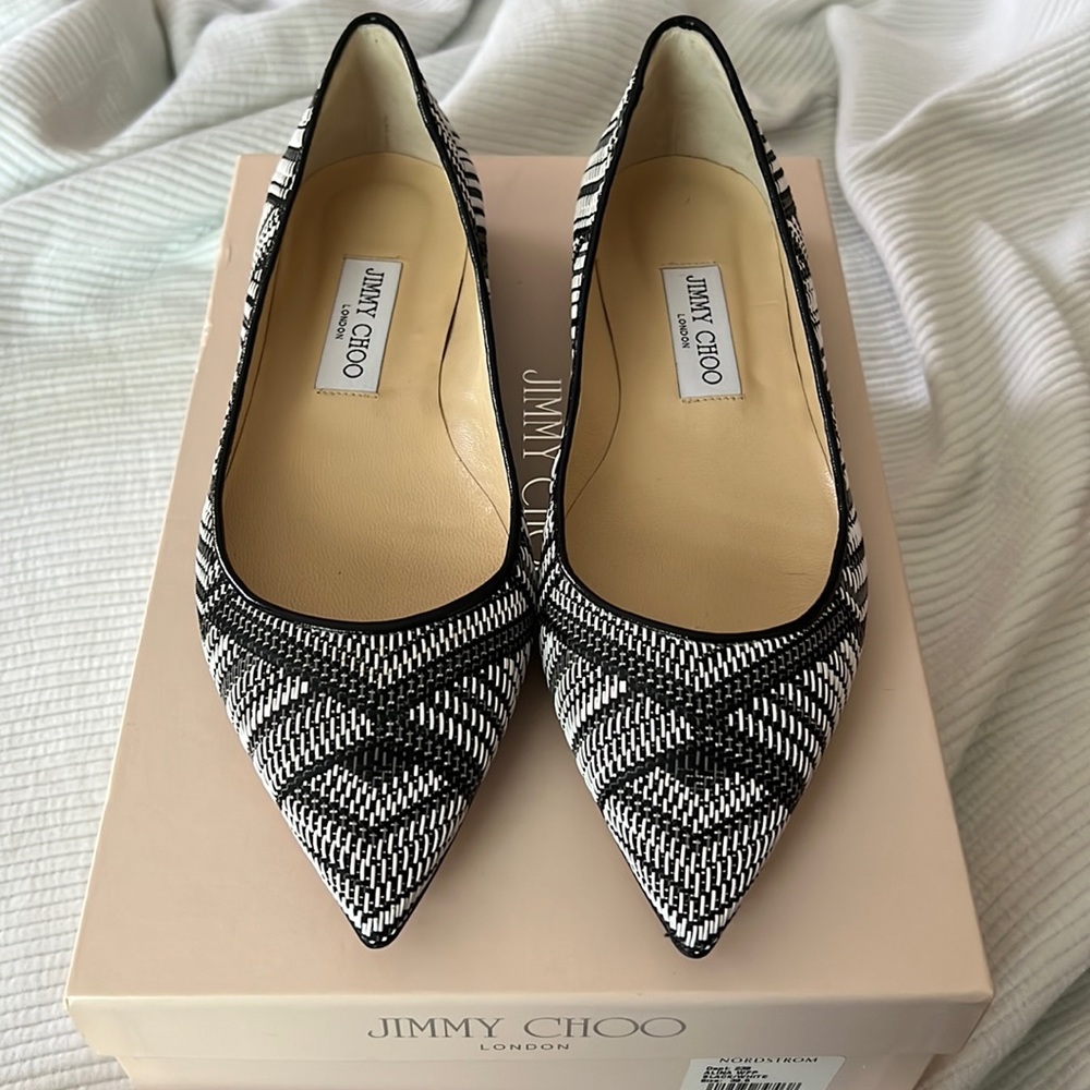LIKE NEW Jimmy Choo Alina Woven Point Toe Flats Size 38.5